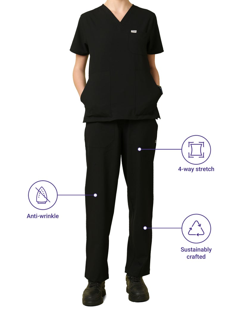 KNYA Ecoflex Women's Scrub suit | 5 Pocket | 4 Way stretch | Athleisure Work Wear |For Doctors(2XL, Black) - Image 5